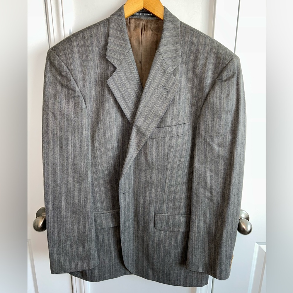Alexandre London tan greige striped, 2 button, wool suit jacket- sz‎ 42R (UK)